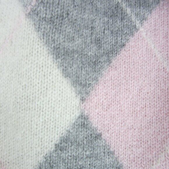 Vtg Lord & Taylor Women XL Gray Pink Argyle 2ply Cashmere LS Pullover Sweater - Picture 5 of 9